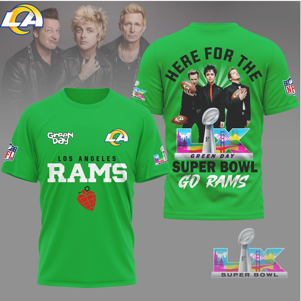 Los Angeles Rams x Green Day Super Bowl LIX Graphic Band Shirt Los Angeles Rams x Green Day Super Bowl LIX Graphic Band Shirt