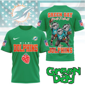 Miami Dolphins “Green Day Meets Football” Cartoon Graphic Tee Miami Dolphins “Green Day Meets Football” Cartoon Graphic Tee