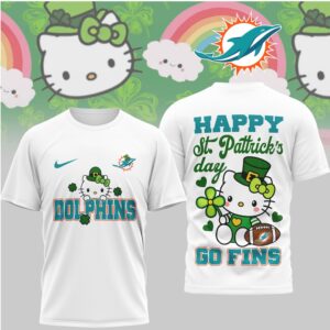 Miami Dolphins Hello Kitty St. Patrick's Day Lucky Shamrock Football Fan T Shirt