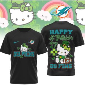 Miami Dolphins Hello Kitty St. Patrick's Day Lucky Shamrock Football Fan T Shirt