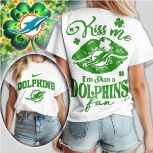 Miami Dolphins Kiss Me I'm A Fan St. Patrick's Day Women's Green Football T Shirt