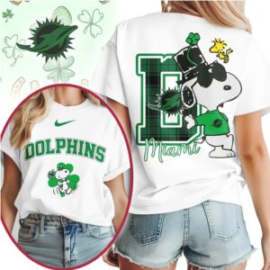 Miami Dolphins Snoopy St. Patrick's Day Lucky Leprechaun Women's Football Fan T Shirt