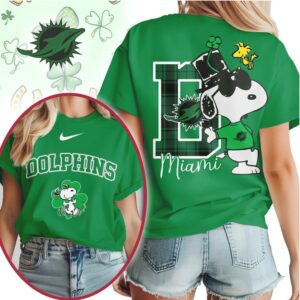 Miami Dolphins Snoopy St. Patrick's Day Lucky Leprechaun Women's Football Fan T Shirt