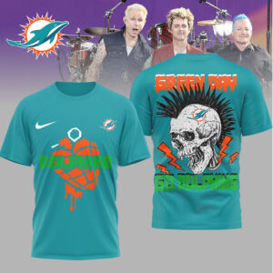 Miami Dolphins x Green Day Punk Skull Mohawk Graphic Tee Miami Dolphins x Green Day Punk Skull Mohawk Graphic Tee