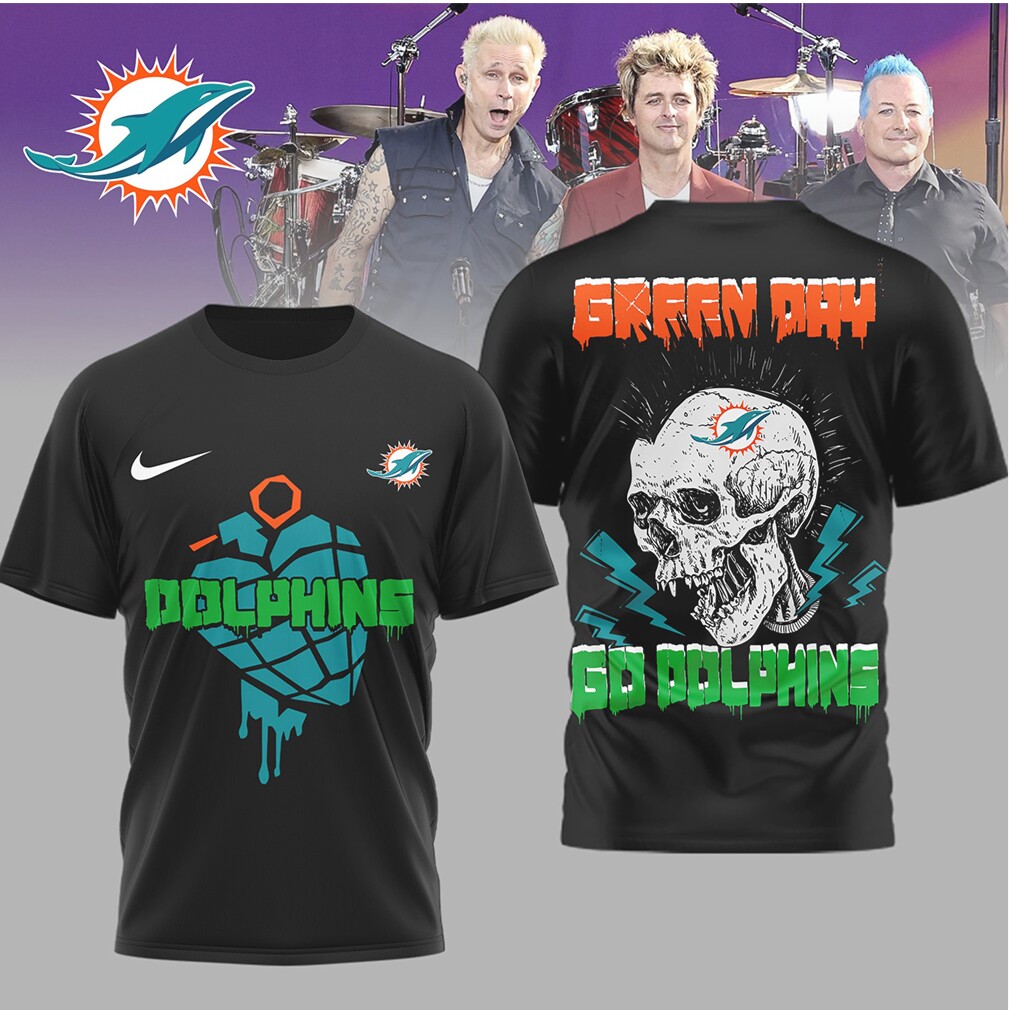Miami Dolphins x Green Day Punk Skull Mohawk Graphic Tee Miami Dolphins x Green Day Punk Skull Mohawk Graphic Tee