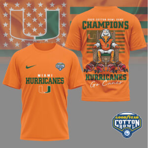 Miami Hurricanes 2025 Cotton Bowl Champions Mascot Throne Football Fan T Shirt