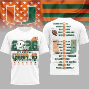 Miami Hurricanes 2026 CFP National Champions Roster Shirt