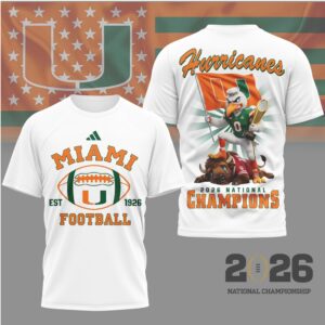 Miami Hurricanes 2026 National Champions Sebastian Mascot Trophy Victory Shirt