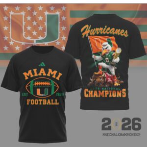 Miami Hurricanes 2026 National Champions Sebastian The Ibis Mascot Football Victory T Shirt