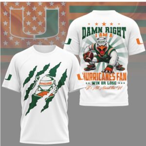 Miami Hurricanes Damn Right I Am A Canes Fan Mascot Claw Mark Shirt