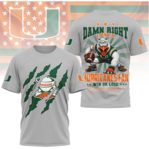 Miami Hurricanes Damn Right I Am A Canes Fan Mascot Claw Mark Shirt