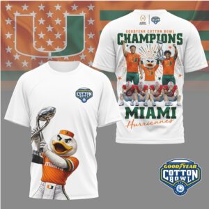 Miami Hurricanes Goodyear Cotton Bowl Champions Sebastian The Ibis Mascot Trophy Shirt