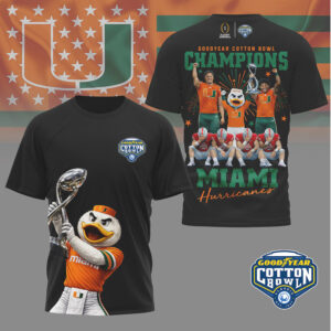 Miami Hurricanes Goodyear Cotton Bowl Champions Sebastian The Ibis Mascot Trophy Shirt