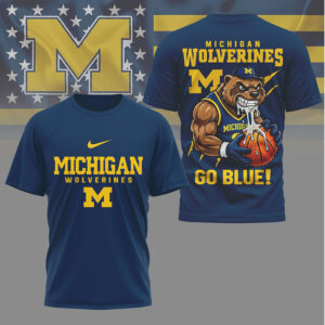 Michigan Wolverines Go Blue Basketball Hungry Mascot Slam Dunk Fan Shirt