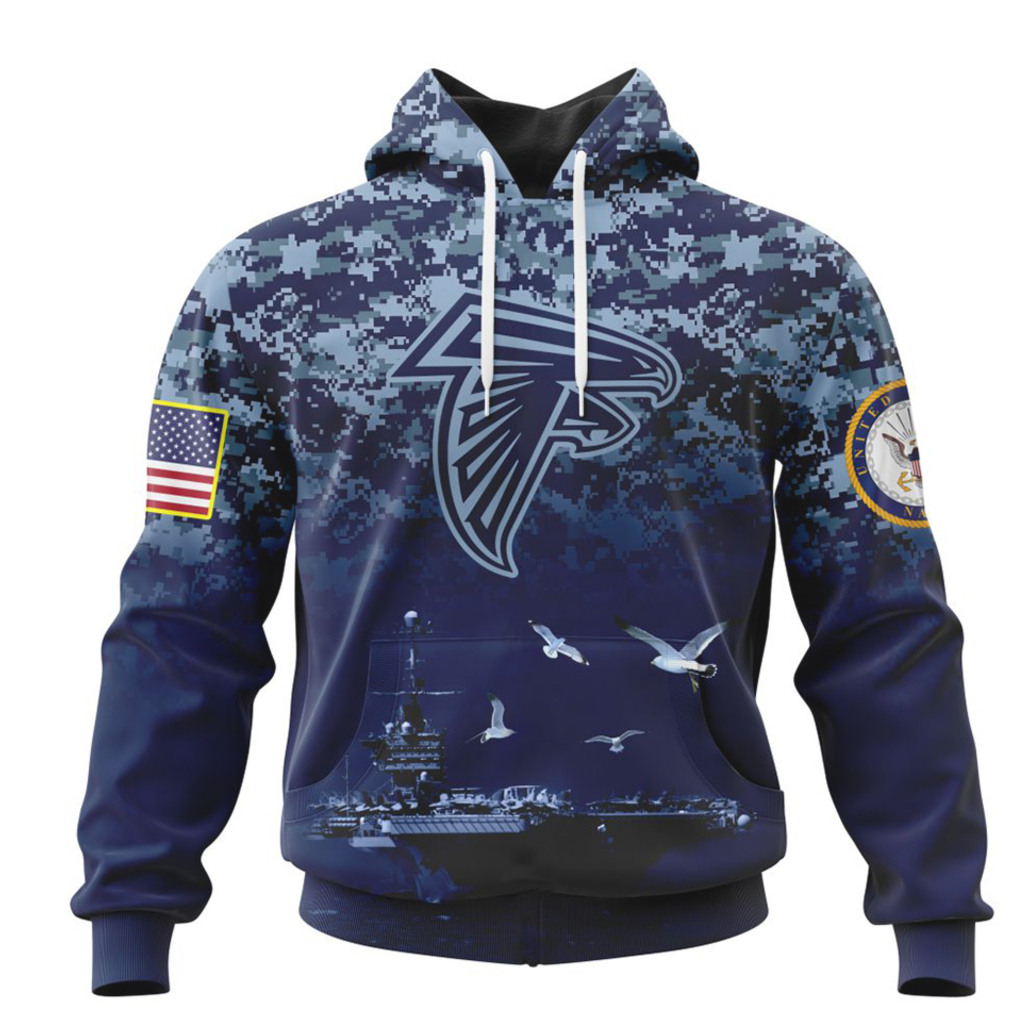 NFL Atlanta Falcons Custom Name Number Honor US Navy Veterans Pullover Hoodie NFL Atlanta Falcons Custom Name Number Honor US Navy Veterans Pullover Hoodie