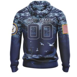 NFL Atlanta Falcons Custom Name Number Honor US Navy Veterans Pullover Hoodie