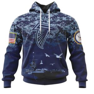 NFL Atlanta Falcons Custom Name Number Honor US Navy Veterans Pullover Hoodie
