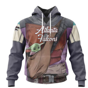 NFL Atlanta Falcons Custom Name Number Mandalorian And Baby Yoda Pullover Hoodie NFL Atlanta Falcons Custom Name Number Mandalorian And Baby Yoda Pullover Hoodie