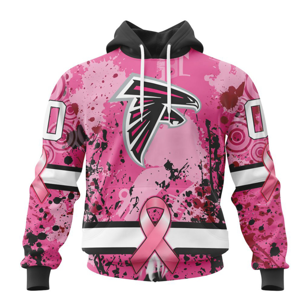 NFL Atlanta Falcons Custom Name Number Pink Breast Cancer Pullover Hoodie NFL Atlanta Falcons Custom Name Number Pink Breast Cancer Pullover Hoodie