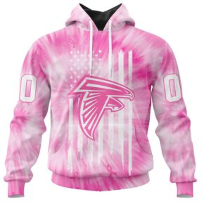 NFL Atlanta Falcons Custom Name Number Pink Tie Dye Pullover Hoodie