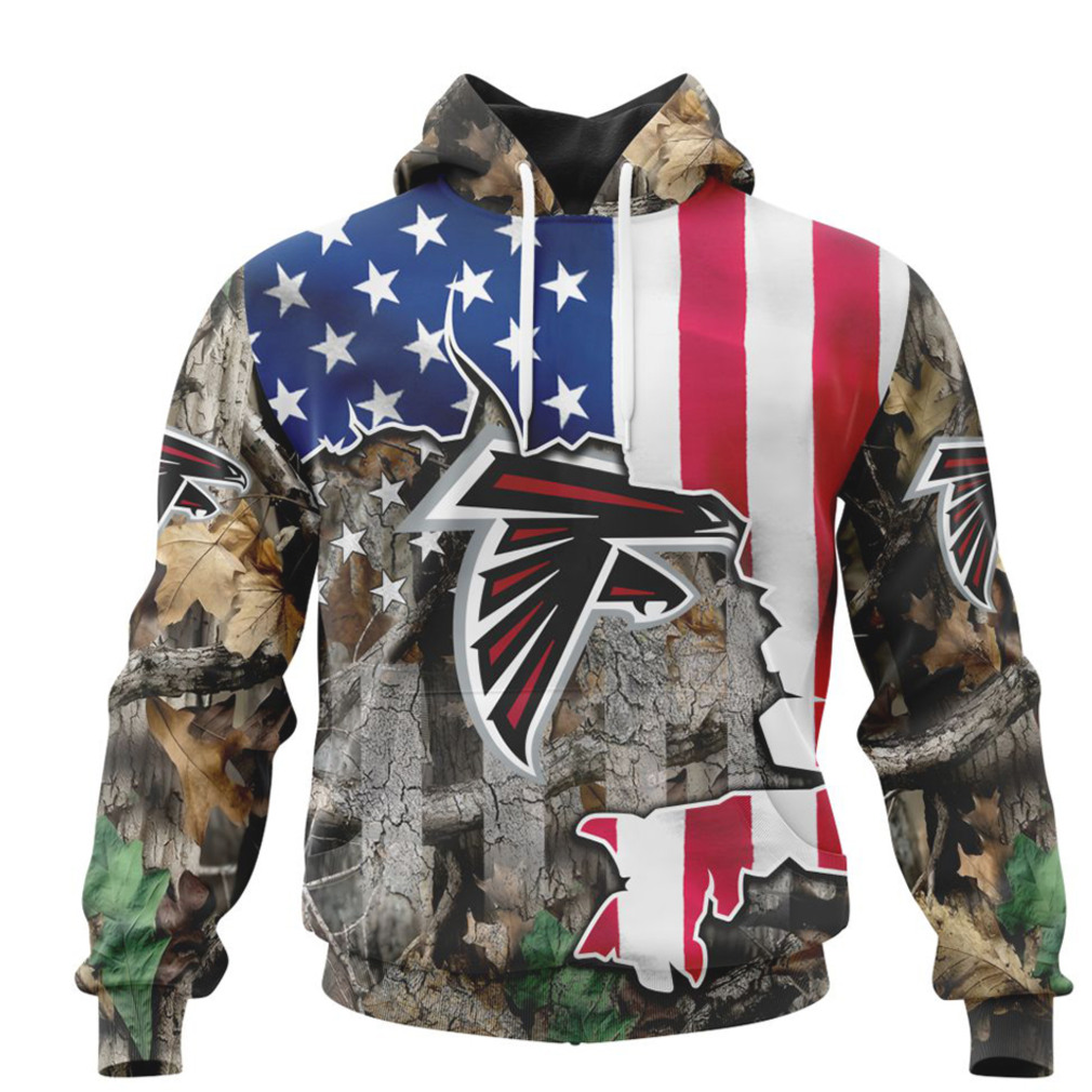 NFL Atlanta Falcons Custom Name Number USA Flag Camo Realtree Pullover Hoodie NFL Atlanta Falcons Custom Name Number USA Flag Camo Realtree Pullover Hoodie