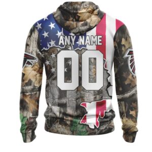 NFL Atlanta Falcons Custom Name Number USA Flag Camo Realtree Pullover Hoodie