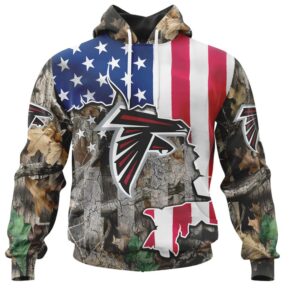 NFL Atlanta Falcons Custom Name Number USA Flag Camo Realtree Pullover Hoodie