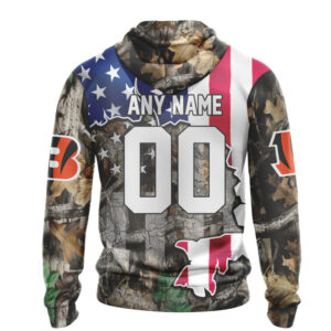 NFL Cincinnati Bengals Custom Name Number USA Flag Camo Realtree Pullover Hoodie