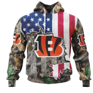 NFL Cincinnati Bengals Custom Name Number USA Flag Camo Realtree Pullover Hoodie