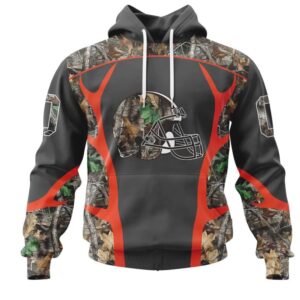 NFL Cleveland Browns Custom Name Number Camo Hunting Pullover Hoodie