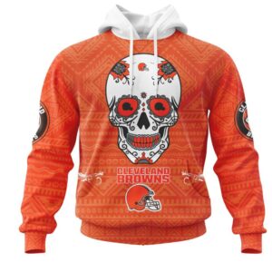 NFL Cleveland Browns Custom Name Number Kits For Dia De Muertos Pullover Hoodie
