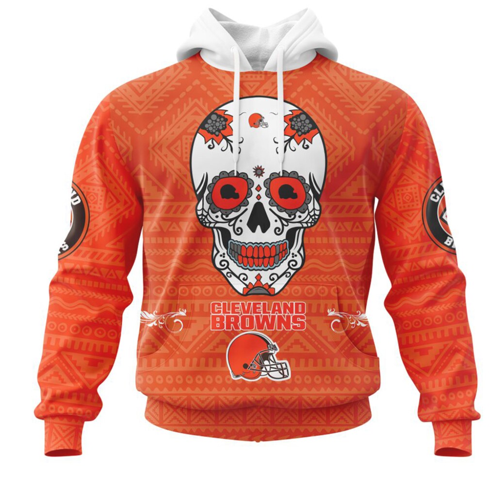 NFL Cleveland Browns Custom Name Number Kits For Dia De Muertos Pullover Hoodie NFL Cleveland Browns Custom Name Number Kits For Dia De Muertos Pullover Hoodie