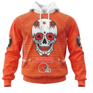 NFL Cleveland Browns Custom Name Number Kits For Dia De Muertos Pullover Hoodie