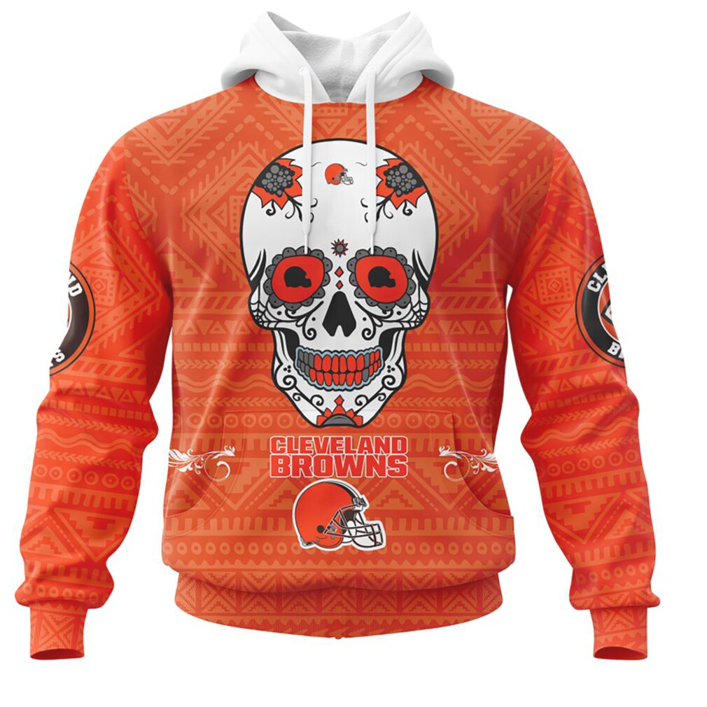 NFL Cleveland Browns Custom Name Number Kits For Dia De Muertos Pullover Hoodie NFL Cleveland Browns Custom Name Number Kits For Dia De Muertos Pullover Hoodie