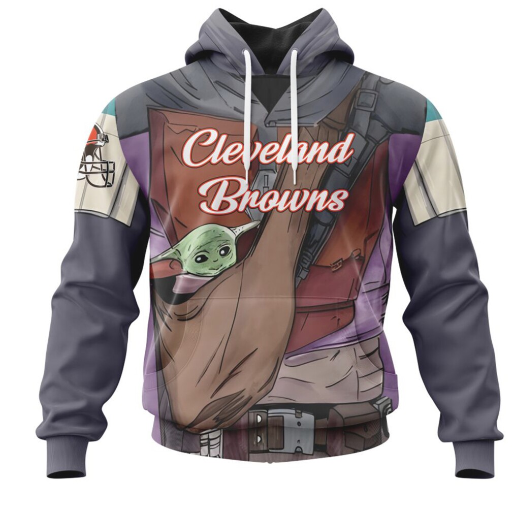 NFL Cleveland Browns Custom Name Number Mandalorian And Baby Yoda Pullover Hoodie NFL Cleveland Browns Custom Name Number Mandalorian And Baby Yoda Pullover Hoodie