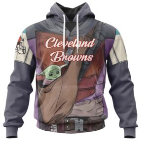 NFL Cleveland Browns Custom Name Number Mandalorian And Baby Yoda Pullover Hoodie
