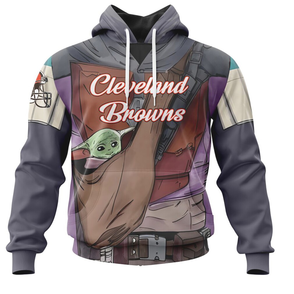 NFL Cleveland Browns Custom Name Number Mandalorian And Baby Yoda Pullover Hoodie NFL Cleveland Browns Custom Name Number Mandalorian And Baby Yoda Pullover Hoodie