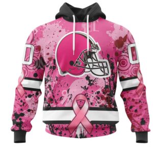 NFL Cleveland Browns Custom Name Number Pink Breast Cancer Pullover Hoodie