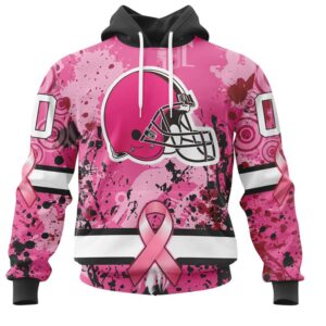 NFL Cleveland Browns Custom Name Number Pink Breast Cancer Pullover Hoodie