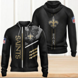 NFL New Orleans Saints Black Golden Pattern Zip Up Hoodie