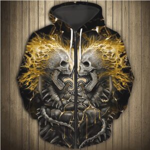 NFL New Orleans Saints Electric Skull Zip Up Hoodie NFL New Orleans Saints Electric Skull Zip Up Hoodie