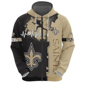 NFL New Orleans Saints Heart ECG Line Zip Up Hoodie NFL New Orleans Saints Heart ECG Line Zip Up Hoodie
