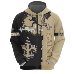 NFL New Orleans Saints Heart ECG Line Zip Up Hoodie