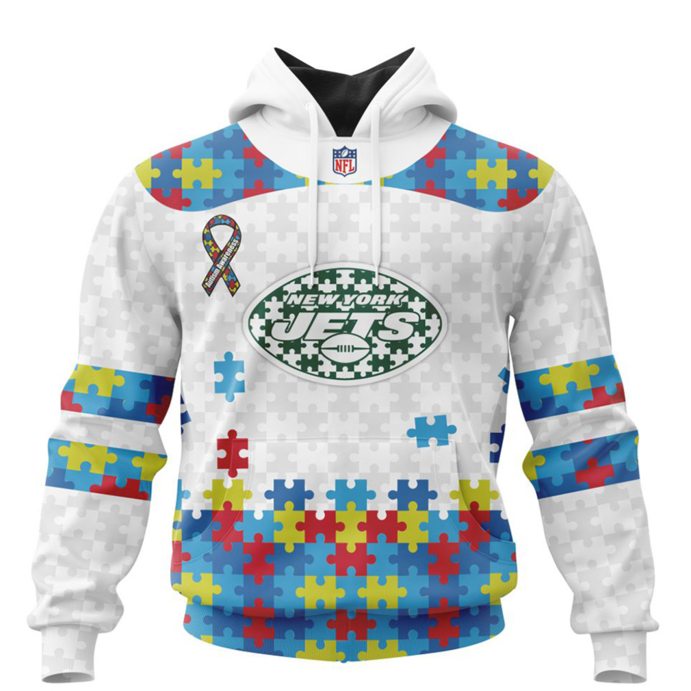 NFL New York Jets Custom Name Number Autism Awareness Fan Hoodie NFL New York Jets Custom Name Number Autism Awareness Fan Hoodie