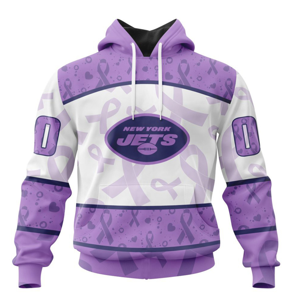 NFL New York Jets Custom Name Number Fight Cancer Pullover Hoodie NFL New York Jets Custom Name Number Fight Cancer Pullover Hoodie