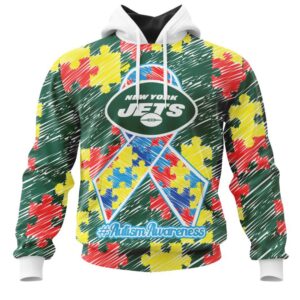 NFL New York Jets Custom Name Number Puzzle Autism Awareness Hoodie NFL New York Jets Custom Name Number Puzzle Autism Awareness Hoodie