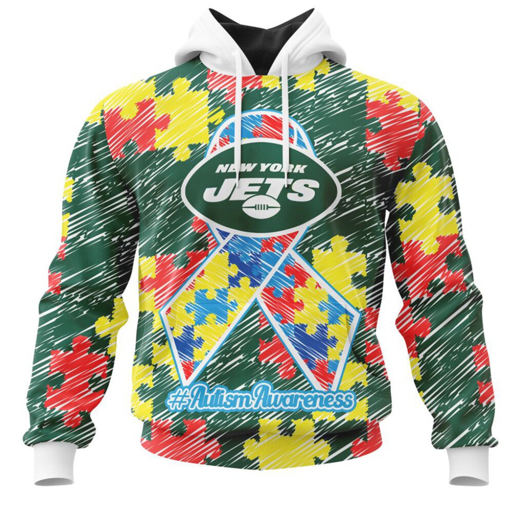 NFL New York Jets Custom Name Number Puzzle Autism Awareness Hoodie NFL New York Jets Custom Name Number Puzzle Autism Awareness Hoodie
