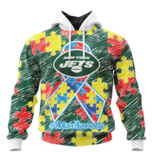 NFL New York Jets Custom Name Number Puzzle Autism Awareness Hoodie
