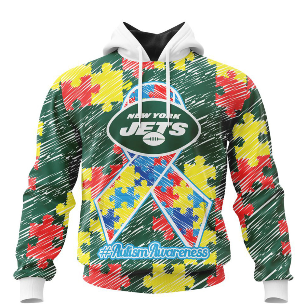 NFL New York Jets Custom Name Number Puzzle Autism Awareness Hoodie NFL New York Jets Custom Name Number Puzzle Autism Awareness Hoodie