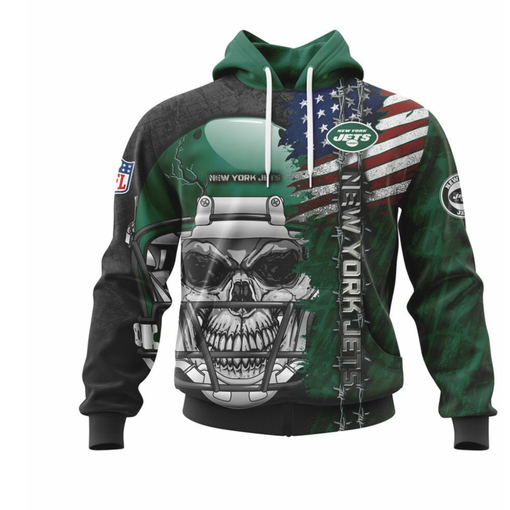 NFL New York Jets Green Black Skull Hoodie NFL New York Jets Green Black Skull Hoodie